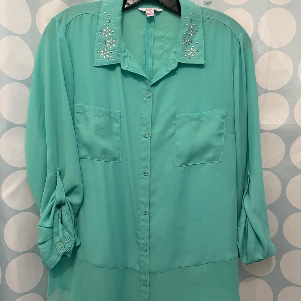 Teal dress blouse